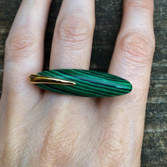 NEW Gold & Malachite Deco Statement Ring - Picture 3 of 8